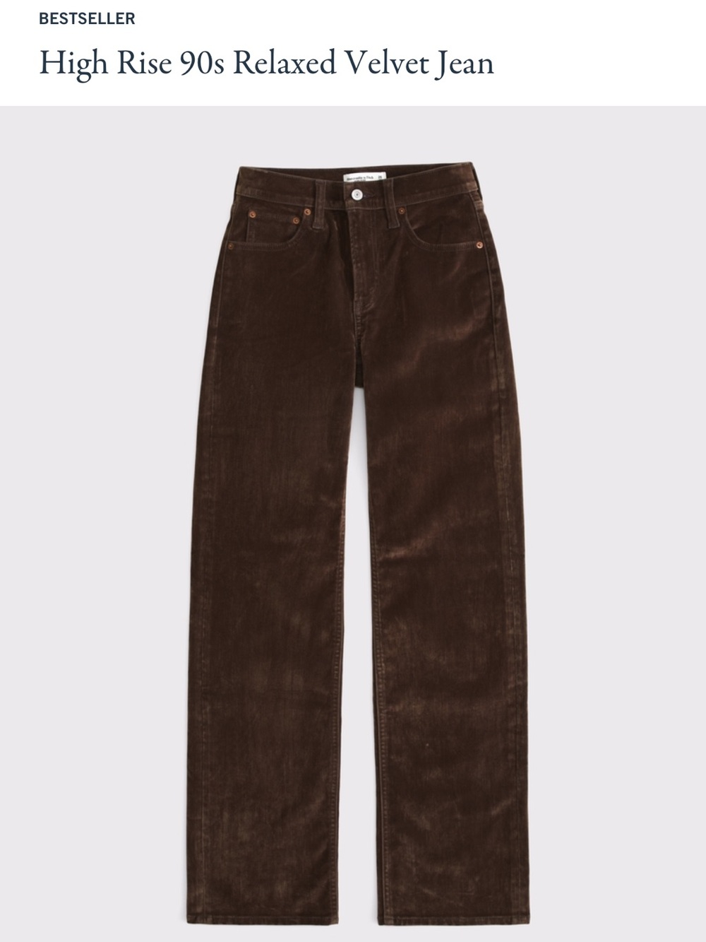 Abercrombie & Fitch High-Rise Straight Velvet Jeans in Dark Brown